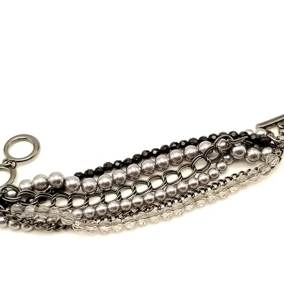 Premier Designs Multi-Strand Bracelet Gunmetal Chains Gray Beads Crystals Toggle - Picture 2 of 11